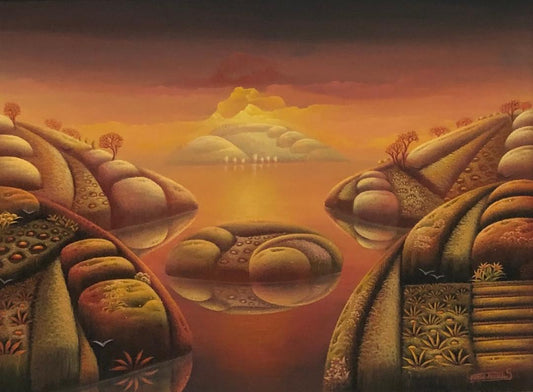 Mario Montilus 12 "x 16" Îles de rêve Huile sur peinture Masonite #1FC