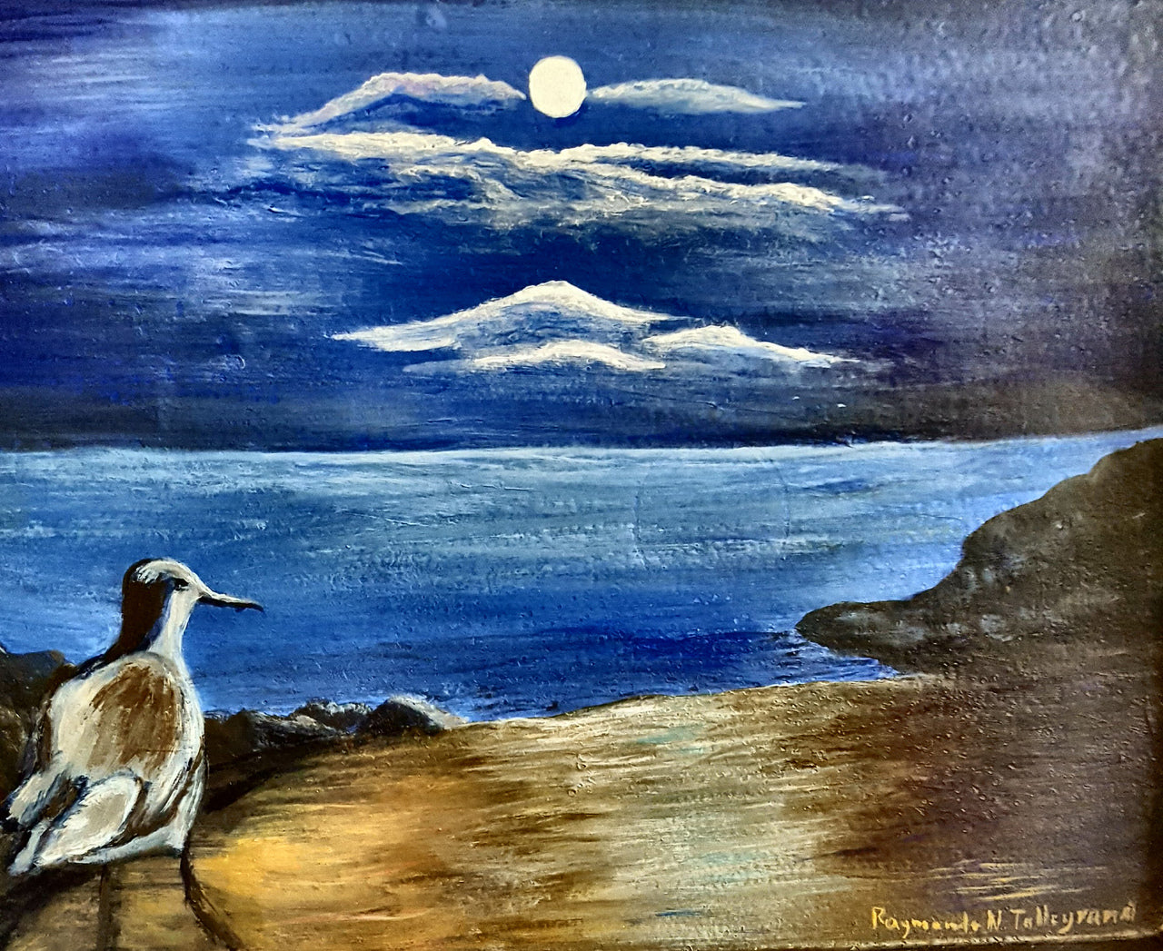 Raymonde Talleyrand 25.5"x17.5" Night Seagull 2017 Acrylic on Wood (Tray) #1