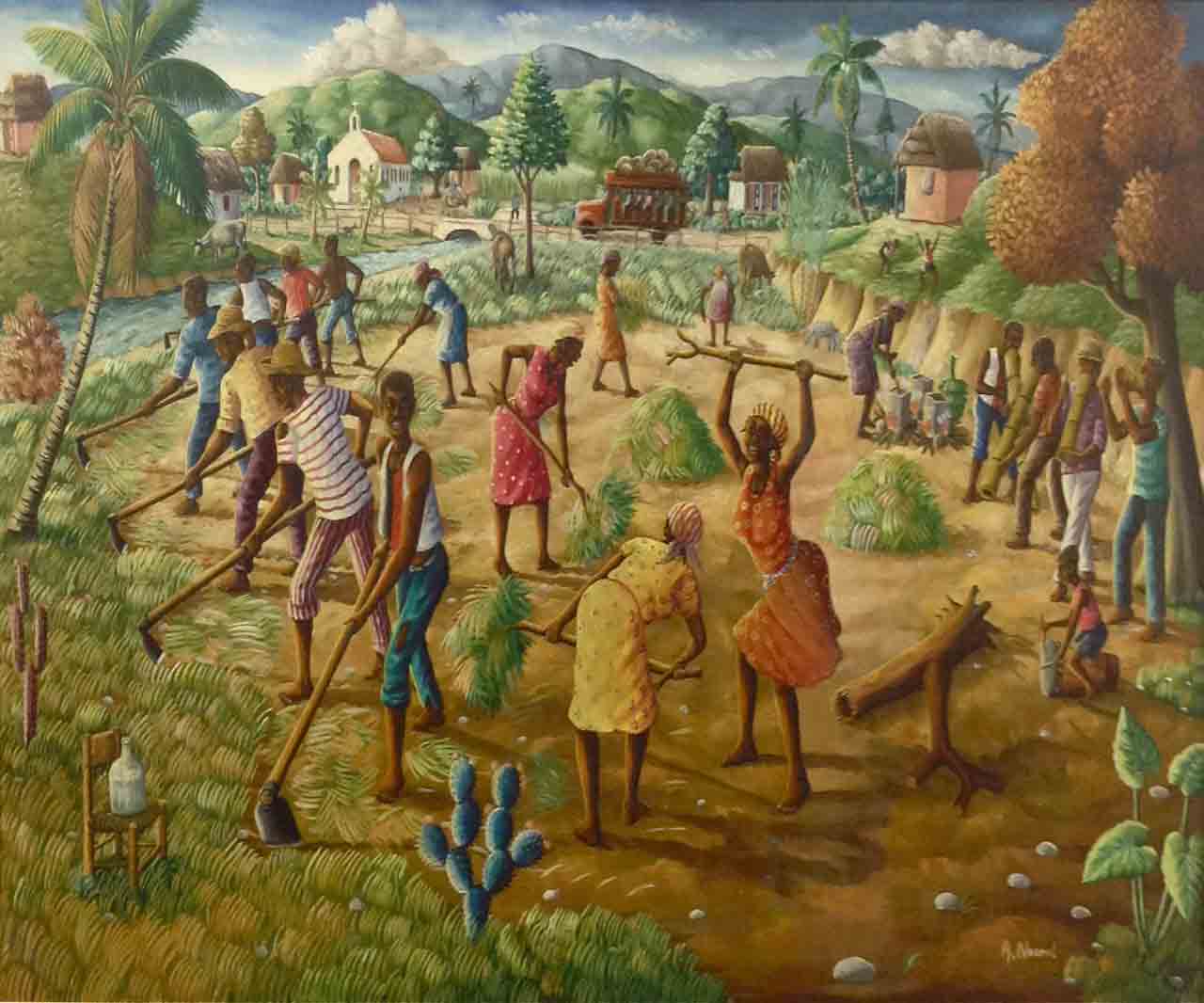 Andre Normil (1934-2014) 30"x48" Haitian Combite Scene Oil on Masonite #1302GN-HA