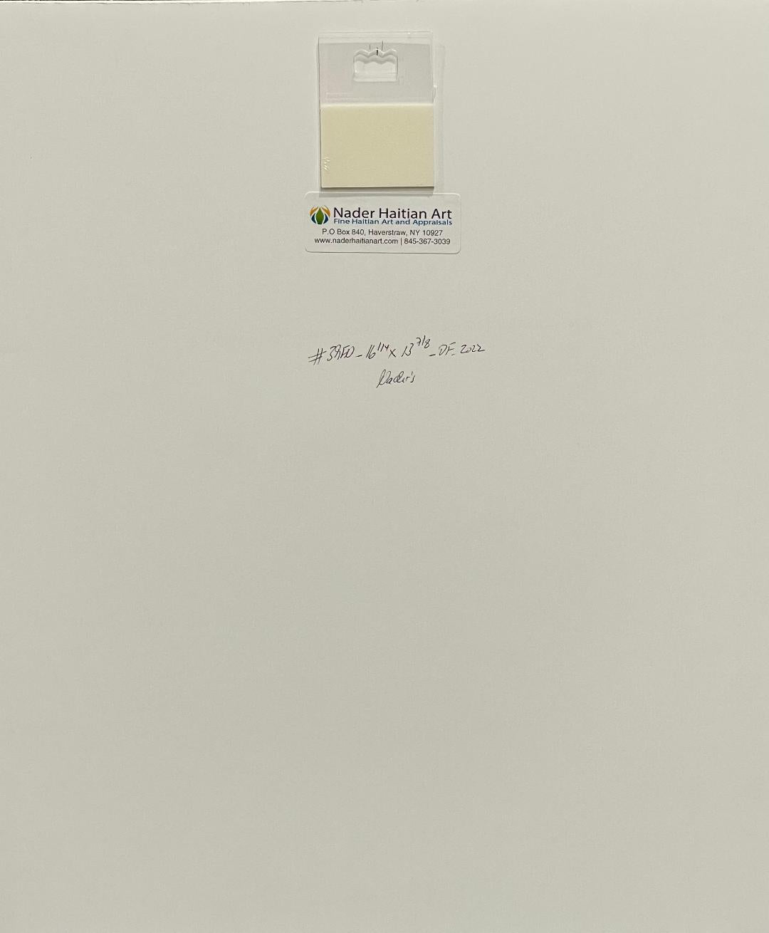 Onel-Lionel Paul 16 ¼"x13 ⅞" Resumen/Dos espíritus en fondo amarillo 2001 Pintura acrílica sobre papel Bristol montado #3MFN