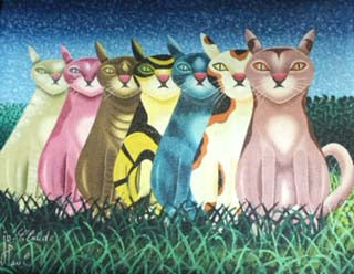 Jn-Claude Paul 8"x10" Seven Cats c2000 Oil on Canvas