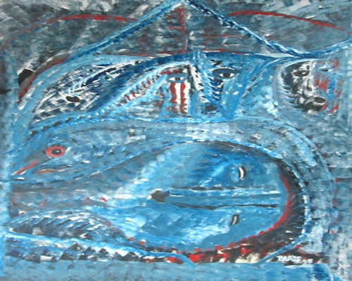 Payas (Pierre-Sylvain Augustin) 30"x40" Blue Spirits 1998 Acrílico sobre lienzo #J74