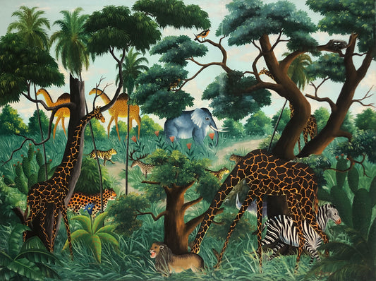 Fernand Pierre (1919-2002) 36"x48" Animals in Forest Oil on Canvas #82-3-96HA