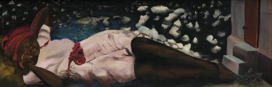 Louverture Poisson (1914-1985) 10"x30" Femme Couchee 1985 Huile sur toile encadrée #5-10-88GSN-NY
