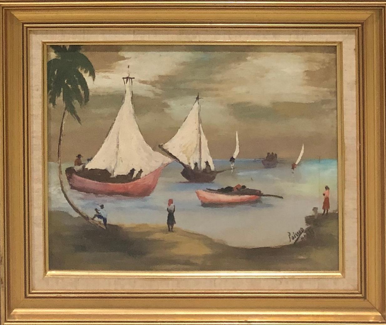 Louverture Poisson (1914-1985) 12"x16" Marine c1970 Oil on Canvas Framed #1FC