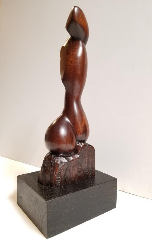 Randolph San Millan "Burdened" 12.5"hx5.5"wx3.75"d Escultura de madera sobre una base de madera