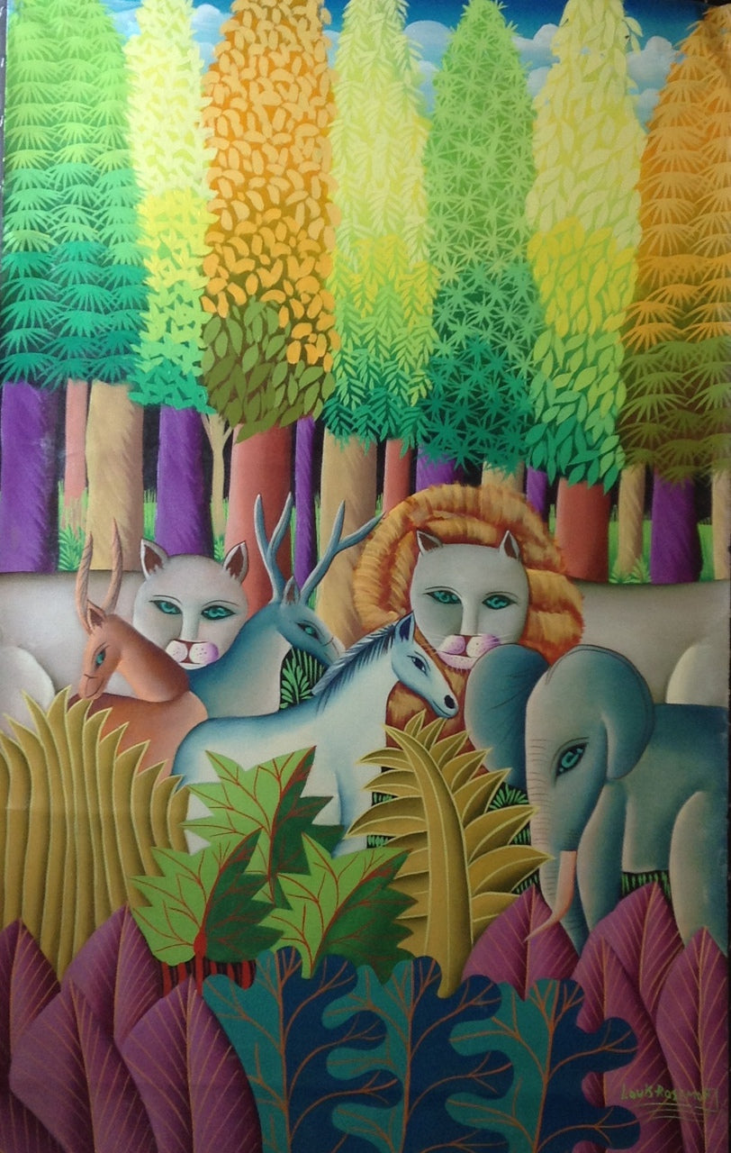 Louis Rosemond 48"x36"Jungle Scene c2000 Oil on Canvas #1MFN