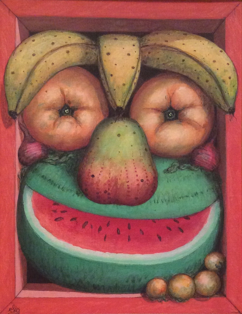 Alix Roy 24"x18" Fruits  Face Acrylic on Canvas #1M-01MFN