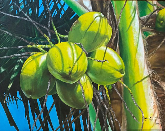 Esperanta Delmat 36"x24 » Noix de coco d'Haïti 1991 Acrylique sur toile #1HL