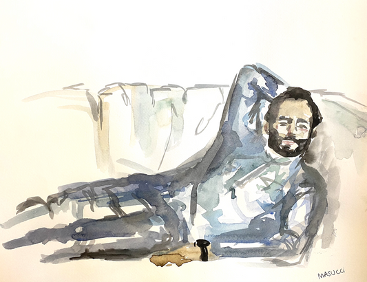 Alexa Masucci 14"x11" 2020 "Portrait d\'un ami sur mon canapé blanc" aquarelle sur papier sans cadre #6AM