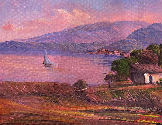 Jean Adrien Seide 8"x10" Pequeño bote en el río 2022 Acrílico sobre lienzo Pintura #28MFN