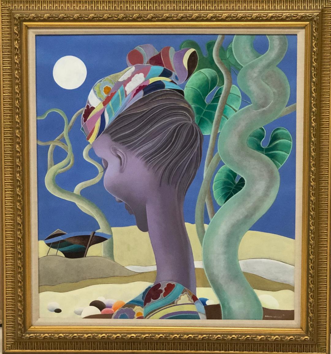 Bernard Sejourne (1947-1994) 31"x28" Lady with Boat at the Beach 1993 Acrylic on Masonite Framed #1FC