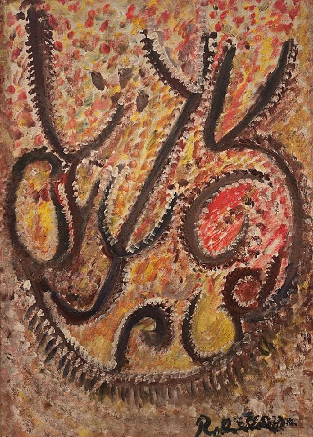 Robert Saint-Brice (Haitian, 1893-1973) 24"x18" Brown Abstract Spirit Oil on Canvas #1GN-HA