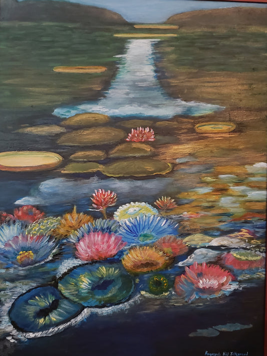 Raymonde Talleyrand 24"x18" Fiesta en el lago Acrílico sobre lienzo#28TR