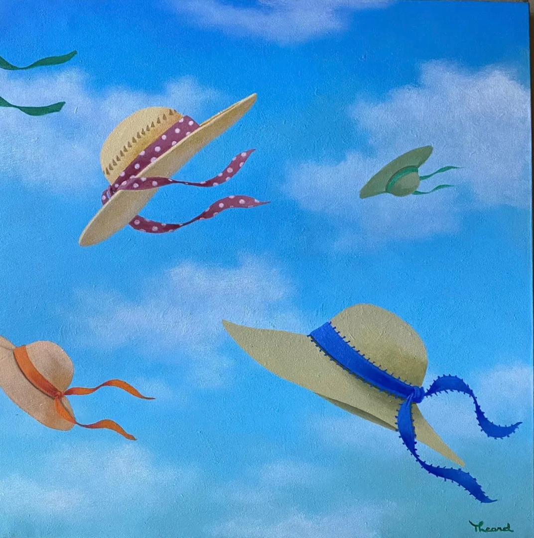 Jean Pierre Theard 30"x30" The Flying Hats 2021 Acrylic On Canvas Painting #1JN-HA