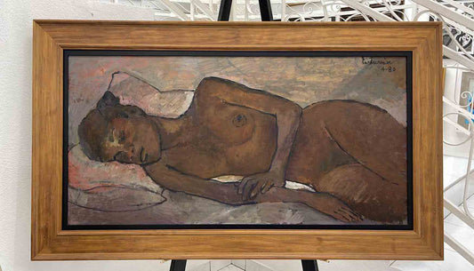Luce Turnier 24"x48" Femme noire endormie 1980 Acrylique sur planche #1901GN-HA