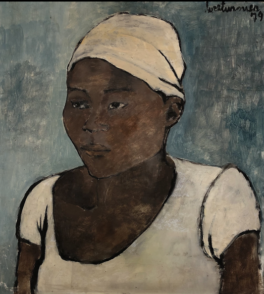 Luce Turnier 22"x24 » Portrait de femme noire acrylique sur planche 1979 #1900GN-HA