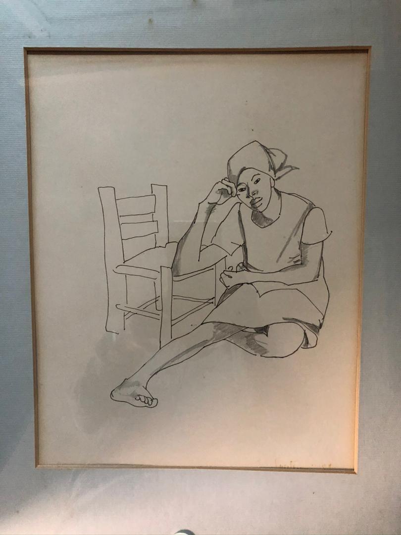 Luce Turnier (1924-1995) 11"x9" The Pensive Lady 1979 Drawing with Crayon  Framed#1GSN-NY