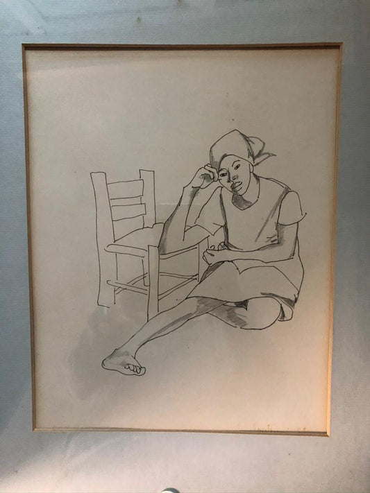 Luce Turnier (1924-1995) 11"x9" La dama pensativa 1979 Dibujo con crayón #1GSN-NY