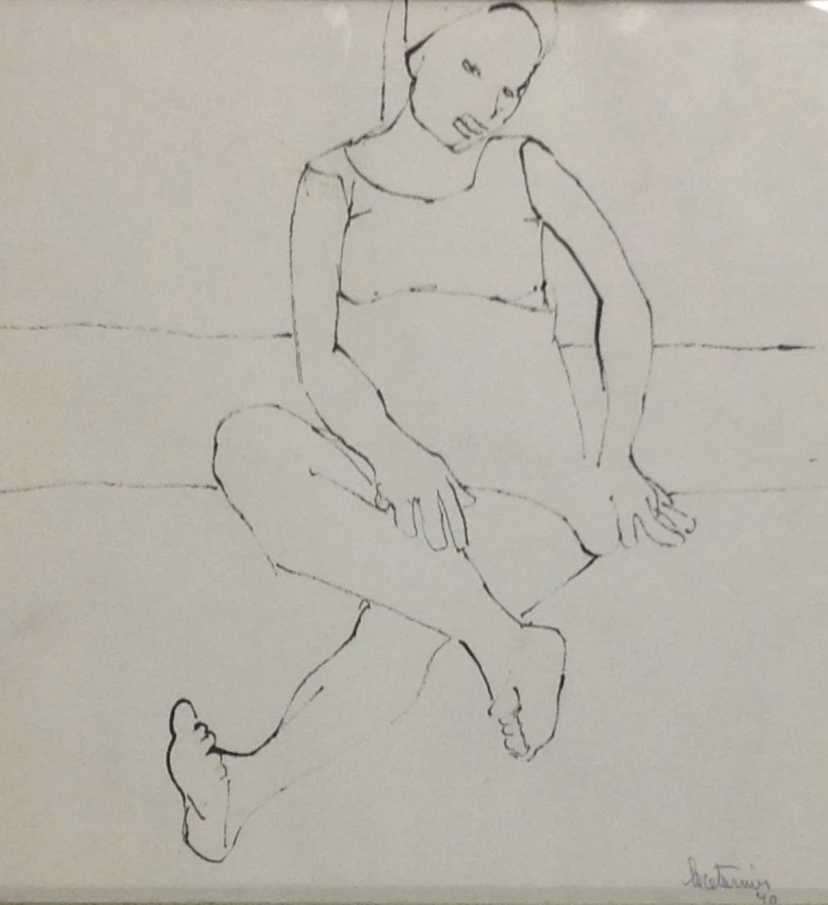Luce Turnier 11"x11" Posing Lady Dibujo en crayón sobre papel #2-3-96GSN-HA