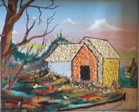 Unknown Artist 10"x12" Rural Scene Mixed Media With Rice On Canvas Unframed Painting #3FC