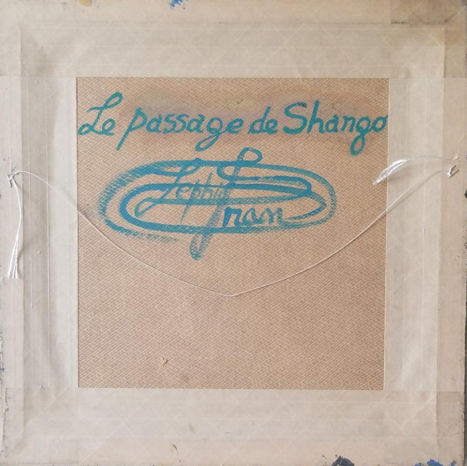 Frantz Zephirin 16"x16" Le Passage de Shango 2018 Acrylique sur carton peint à la main encadré #8JN-HA