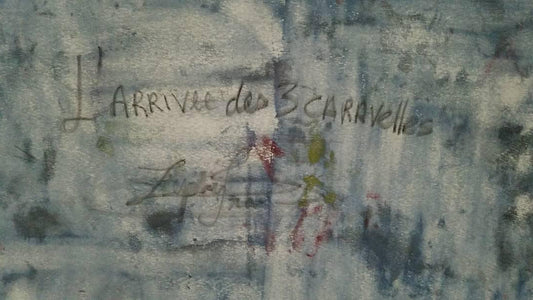 Frantz Zephirin 20"x24" "La llegada de las tres carabelas" 1995 Acrílico sobre lienzo #3JN-HA
