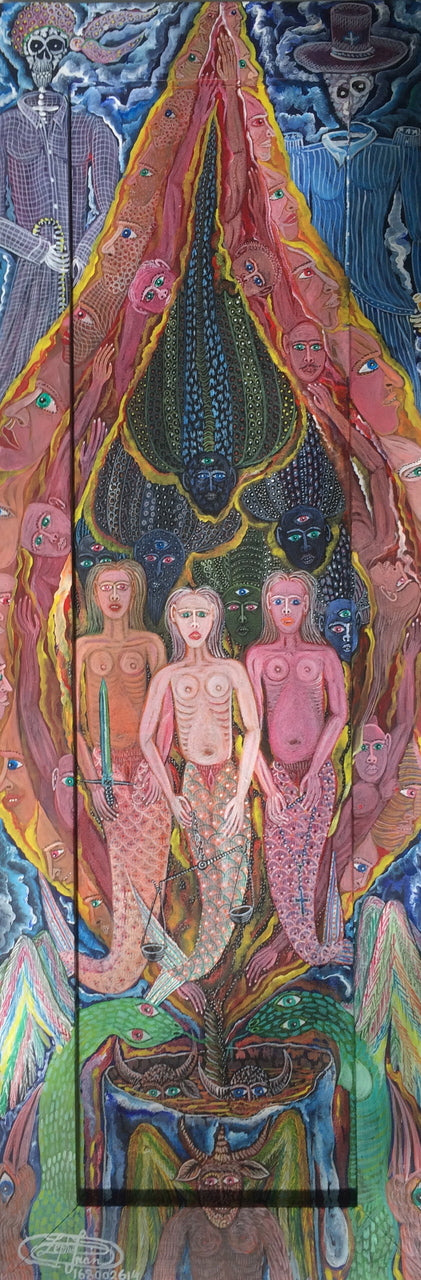 Frantz Zephirin 12"x34" Three Mermaids Oil on Canvas #1402GN-HA