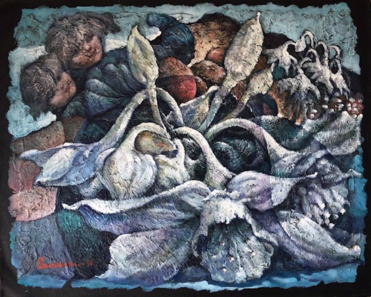 Lyonel Laurenceau (Haïtien, né en 1942) « Floraison » Acrylique sur toile non encadré 16"h X 20"l #13-3-96GSN-NY