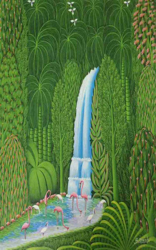 Henri-Robert Bresil (1952-1999) Cascade huile sur toile 30 "x 39" # 1401