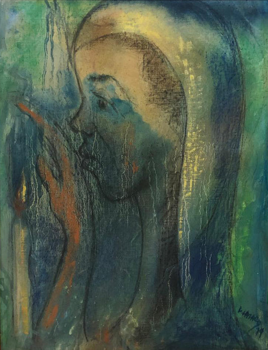 Luckner Lazard (1928-1998) 20"x16" Pensive 1979 Acrylic on Canvas Painting #5FC