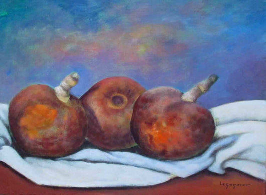 Jean-Claude Legagneur 12"x16" Tres cachimanes / Manzanas de azúcar Acrílico sobre lienzo # J31-HA