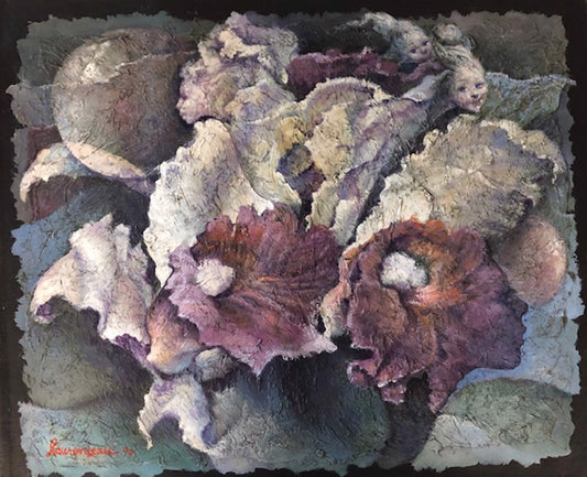Lyonel Laurenceau (Haitiano, n. 1942) "Ascensión" 1990 Pintura acrílica sobre lienzo sin marco 20"h x 24"w #12-3-96GSN-NY