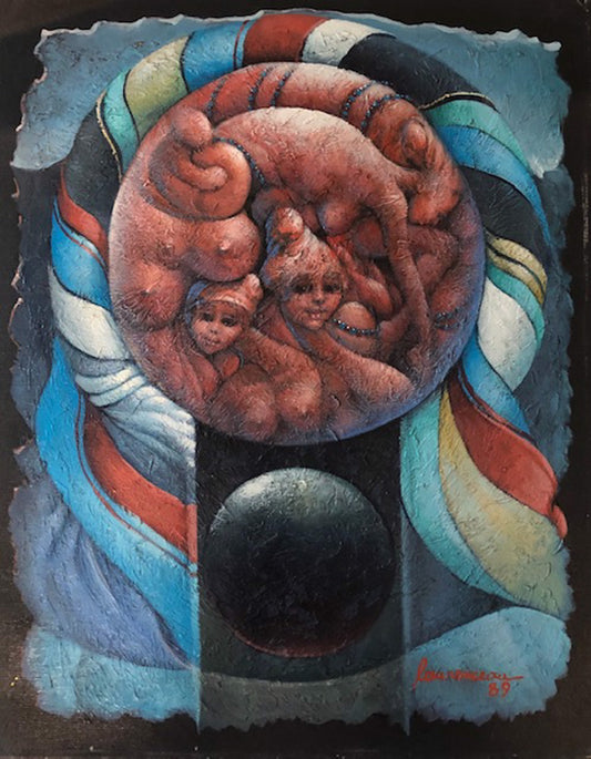 Lyonel Laurenceau (Haitiano, n. 1942) "Procreación" 1989 Pintura acrílica sobre lienzo sin marco 20"h x 16"w #22-3-96GSN-NY