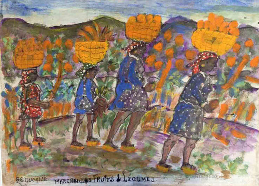 Gervais Emmanuel Ducasse (1903-1988) 16"x24" 1980 " Marchandes Fruits et Legumes" Oil on Board #7MFN