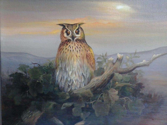 Benson Myrtil 10"x12" Owl At Sunset 2013 Acrylic on Canvas #2C