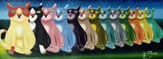 Jn-Claude Paul 8"x18" Cats c2000 Oil on Canvas #2MFN