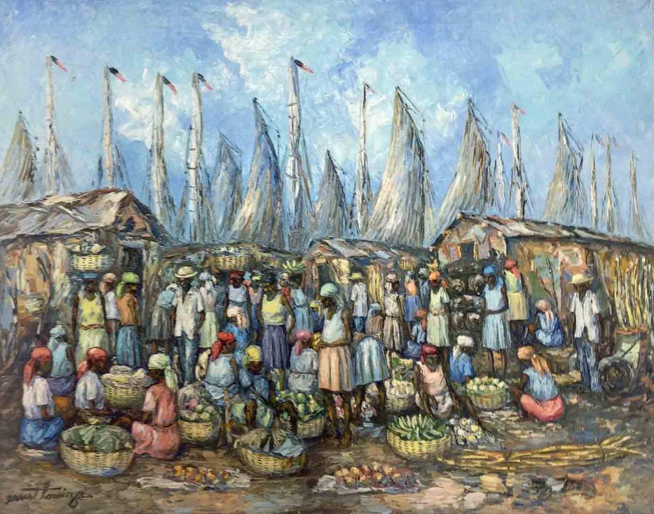 Ernst Louizor  (1938-2011) 24"x32" Market Scene Oil on Canvas #1350GA-HA