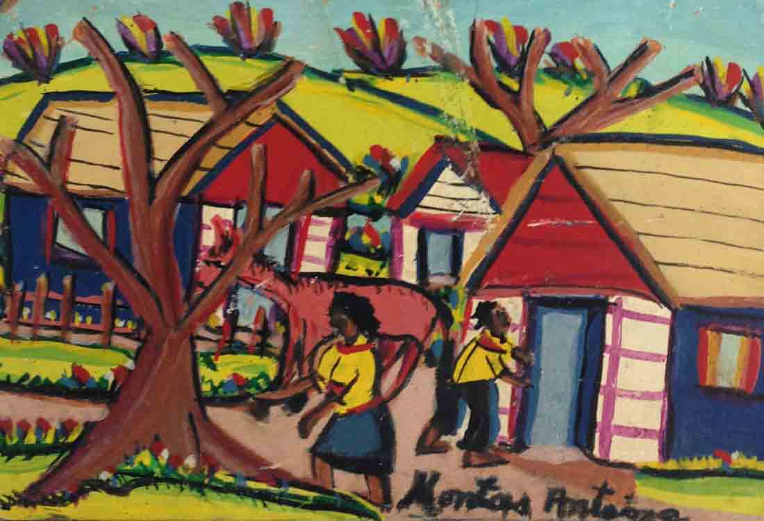 Montas Antoine (1926-1988) 6"x8" Scène rurale Huile sur planche #000018-HA