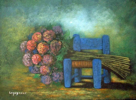 Jean-Claude Legagneur 12"x16" Petite chaise acrylique sur toile #J18-HA
