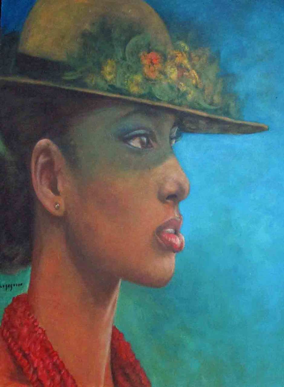Jean-Claude Legagneur 30"x30" Femme d'Haiti Acrylic on Canvas J35-HA