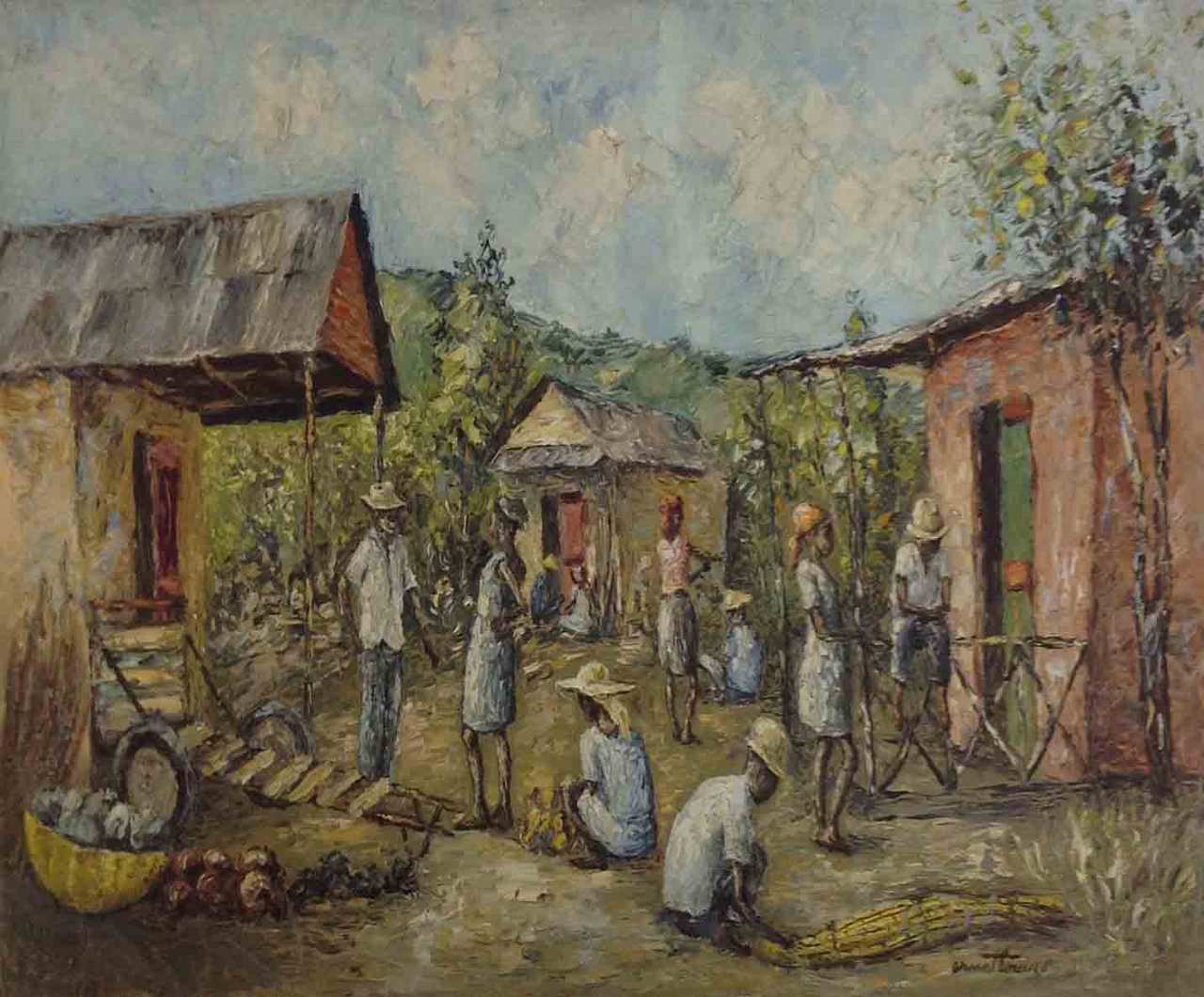 Ernst Louizor (1938-2011) Huile sur toile de vendeur de canne à sucre de 16'x24" #57-3-96GN-HA