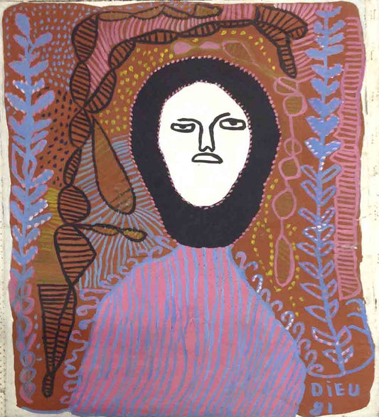 Dieuseul Paul (1952-2006) 23"x17" A Loa Acrylic on Canvas 1981 # 2-3-96GNS-HA