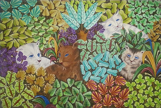 Raymond Lafaille 20"x30" Family of Cats c1980 Oil on Canvas #2JN-NY