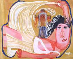 Payas (Pierre-Sylvain Augustin) 27"x37" Spirits Fight 1999 Oil on Canvas #9932GN-HA