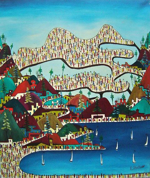 Edgard Souffrant 24"x20" Imaginary City Oil on Canvas #2-2-95MFN