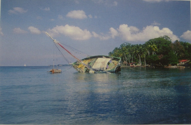 Haitian Postcard: Sailboat careening in the Bay of l'Ile a Vache, Haiti