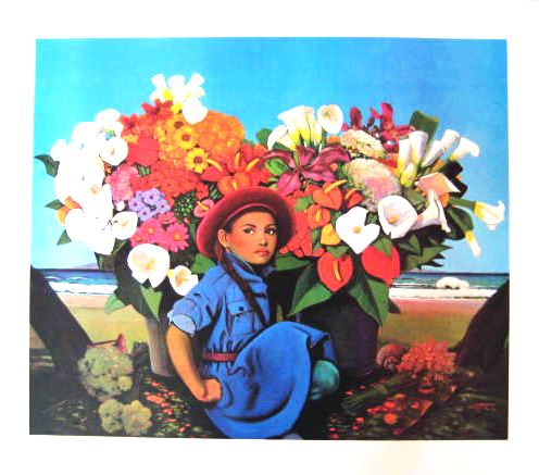 Jn-Claude Legagneur 23 ½"x27 ⅛"  "Island Flowers" Poster On Paper Unsigned & Unlimited