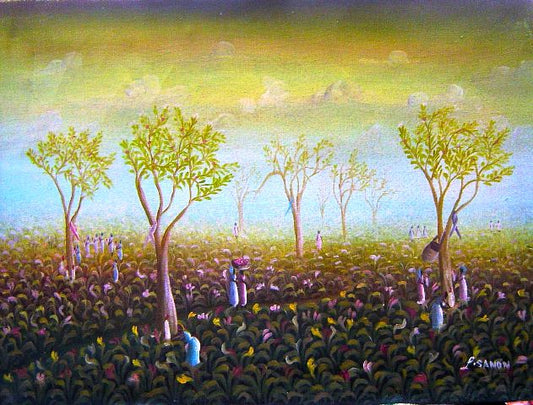 Lamarre Sanon 12"x16" Fields 1980 Oil on Canvas #3-2-95MFN
