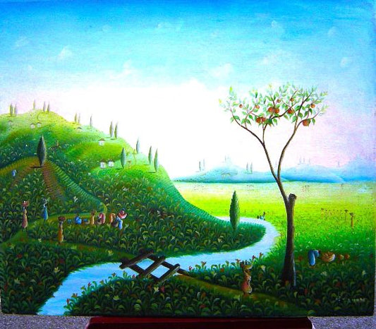 Lamarre Sanon 20"x24" Rural Scene Oil on Canvas #1-2-95MFN